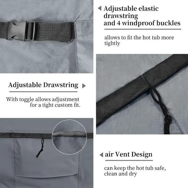 Alt view image 5 of 6 - Waterproof Square Hot Tub Spa Cover, HeavyDuty Oxford Outdoor Hot Tub Protective Cover, AntiUV Weather Resistant with Secure Buckles & Zipper Closure