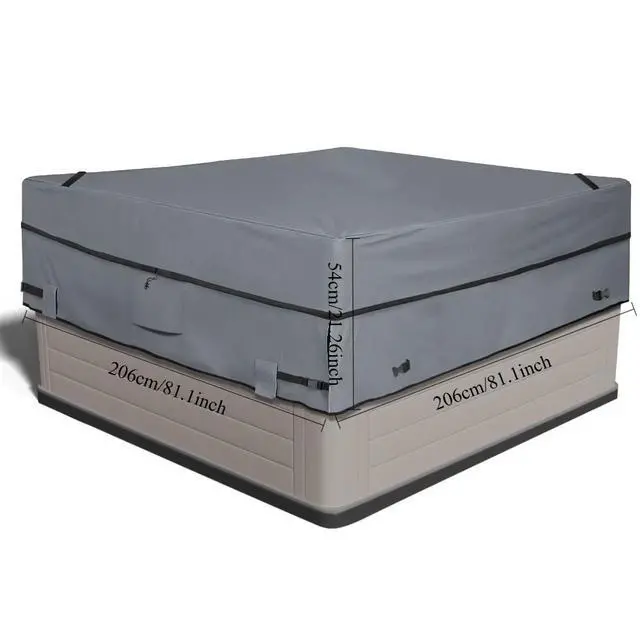 Alt view image 3 of 6 - Waterproof Square Hot Tub Spa Cover, HeavyDuty Oxford Outdoor Hot Tub Protective Cover, AntiUV Weather Resistant with Secure Buckles & Zipper Closure