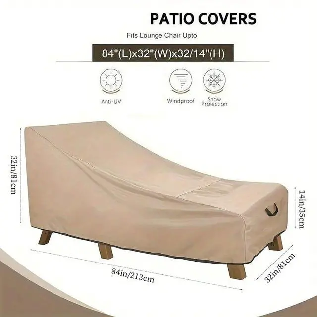 Alt view image 3 of 5 - Outdoor Chaise Lounge Cover, HeavyDuty Khaki Oxford Fabric Waterproof UVResistant Patio Lounge Chair Protector with Side Handle