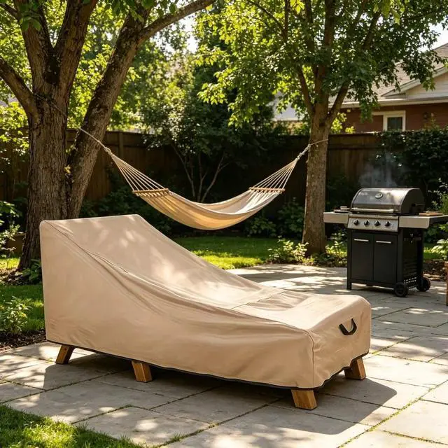 Alt view image 2 of 5 - Outdoor Chaise Lounge Cover, HeavyDuty Khaki Oxford Fabric Waterproof UVResistant Patio Lounge Chair Protector with Side Handle