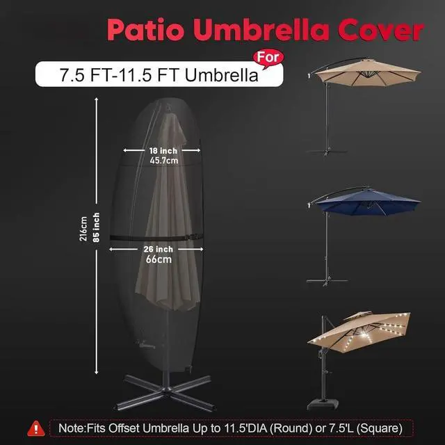 Alt view image 2 of 6 - Offset Patio Umbrella Cover, HeavyDuty Black Oxford Fabric Waterproof UVResistant Outdoor Cantilever Banana Umbrella Protector