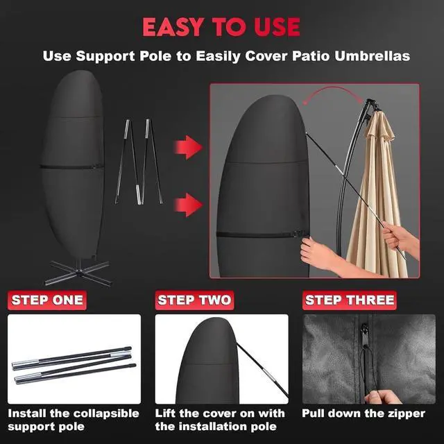 Alt view image 3 of 6 - Offset Patio Umbrella Cover, HeavyDuty Black Oxford Fabric Waterproof UVResistant Outdoor Cantilever Banana Umbrella Protector