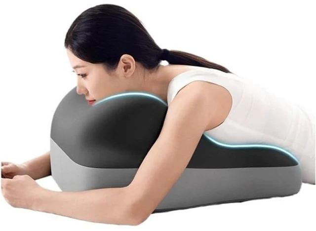 Alt view image 3 of 7 - Grey Contoured Support Pillow, Ergonomic Memory Foam Cushion with Ventilation CutOut, Comfort Pressure Relief Pillow for Resting, Reading & Relaxing