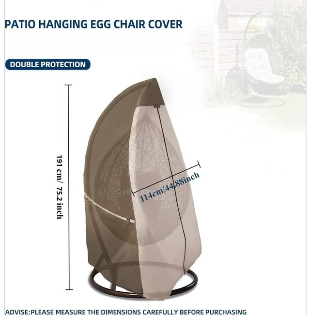 Alt view image 2 of 6 - Beige & Brown TwoTone Egg Chair Cover, Waterproof UVResistant Oxford Protector for Outdoor Hanging Egg Swing Chair