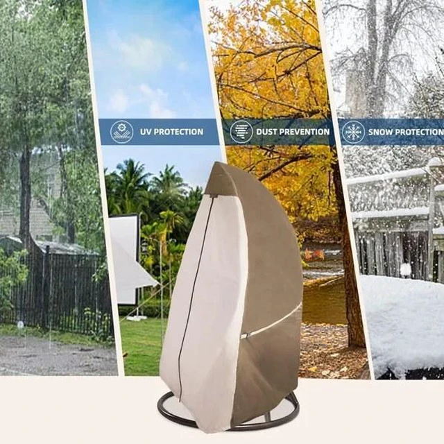 Alt view image 5 of 6 - Beige & Brown TwoTone Egg Chair Cover, Waterproof UVResistant Oxford Protector for Outdoor Hanging Egg Swing Chair
