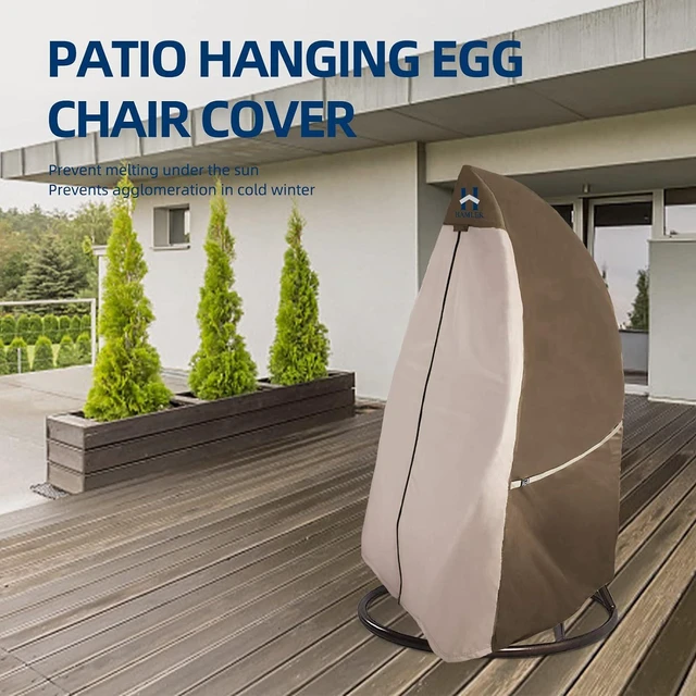 Alt view image 4 of 6 - Beige & Brown TwoTone Egg Chair Cover, Waterproof UVResistant Oxford Protector for Outdoor Hanging Egg Swing Chair