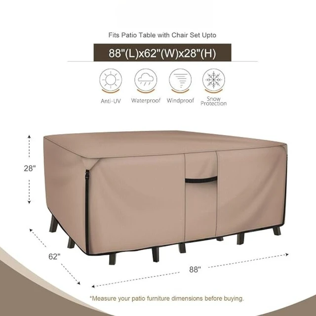 Alt view image 2 of 6 - Khaki Rectangular Patio Table Cover, Waterproof UVResistant Oxford Cloth Protector for Outdoor Dining Table Furniture Set