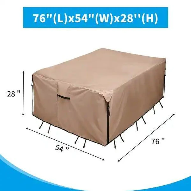 Alt view image 2 of 6 - Khaki Rectangular Patio Table Cover, Waterproof UVResistant Oxford Cloth Protector for Outdoor Dining Table Furniture Set