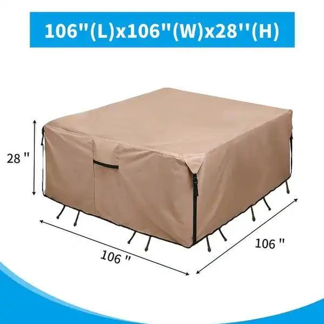 Alt view image 2 of 6 - Khaki Rectangular Patio Table Cover, Waterproof UVResistant Oxford Cloth Protector for Outdoor Dining Table Furniture Set