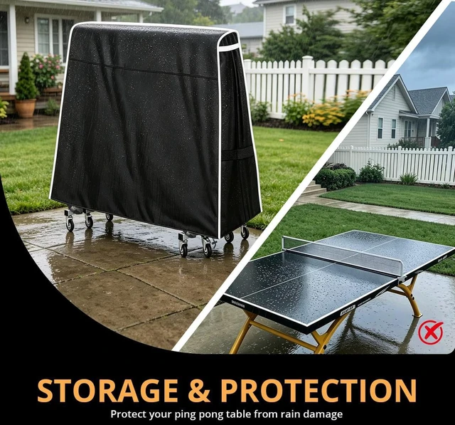 Alt view image 3 of 7 - Black Patio Ping Pong Table Protector, AllSeason Waterproof Dust Cover for Vertical Folding Table Tennis Table