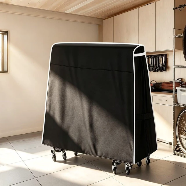 Alt view image 4 of 7 - Black Patio Ping Pong Table Protector, AllSeason Waterproof Dust Cover for Vertical Folding Table Tennis Table
