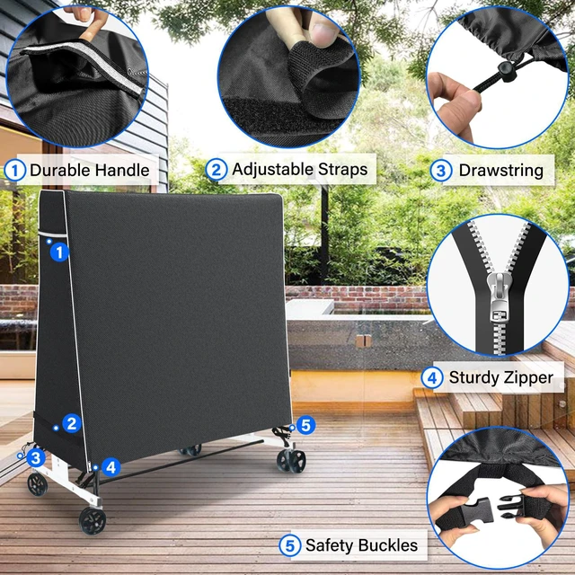 Alt view image 6 of 7 - Black Patio Ping Pong Table Protector, AllSeason Waterproof Dust Cover for Vertical Folding Table Tennis Table
