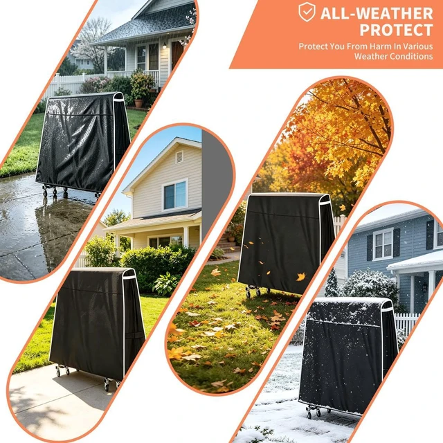 Alt view image 7 of 7 - Black Patio Ping Pong Table Protector, AllSeason Waterproof Dust Cover for Vertical Folding Table Tennis Table