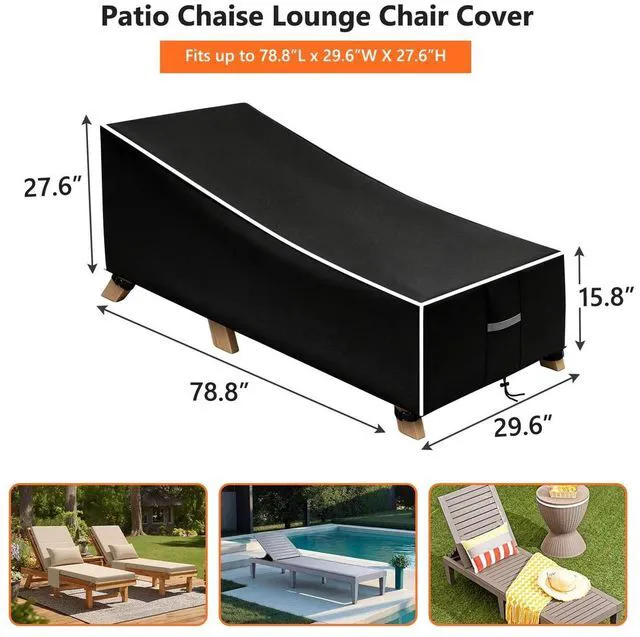 Alt view image 2 of 5 - Black Patio Chaise Lounge Cover with White Trim, Waterproof UVResistant Oxford Cloth Protector for Outdoor Reclining Chaise Lounge Chair