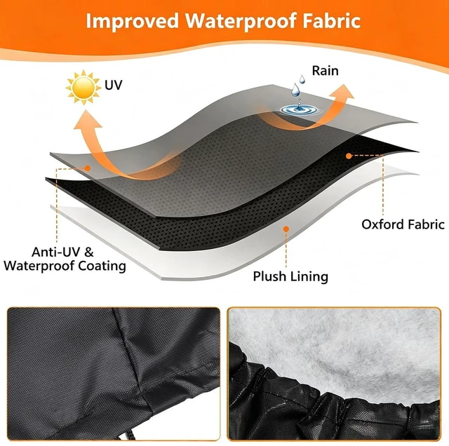Alt view image 5 of 5 - Black Patio Chaise Lounge Cover with White Trim, Waterproof UVResistant Oxford Cloth Protector for Outdoor Reclining Chaise Lounge Chair