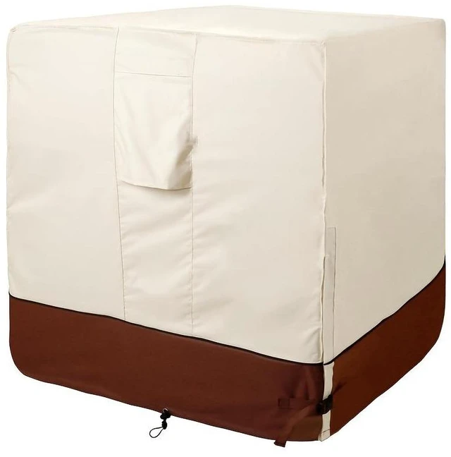 Alt view image 2 of 7 - Beige & Brown TwoTone AC Condenser Cover, Waterproof UVResistant Oxford Cloth Protector for Square Outdoor Air Conditioner Unit