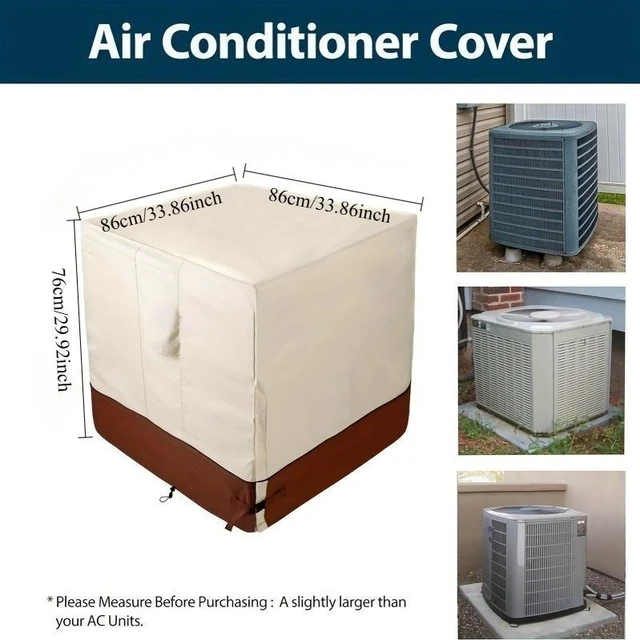 Alt view image 3 of 7 - Beige & Brown TwoTone AC Condenser Cover, Waterproof UVResistant Oxford Cloth Protector for Square Outdoor Air Conditioner Unit