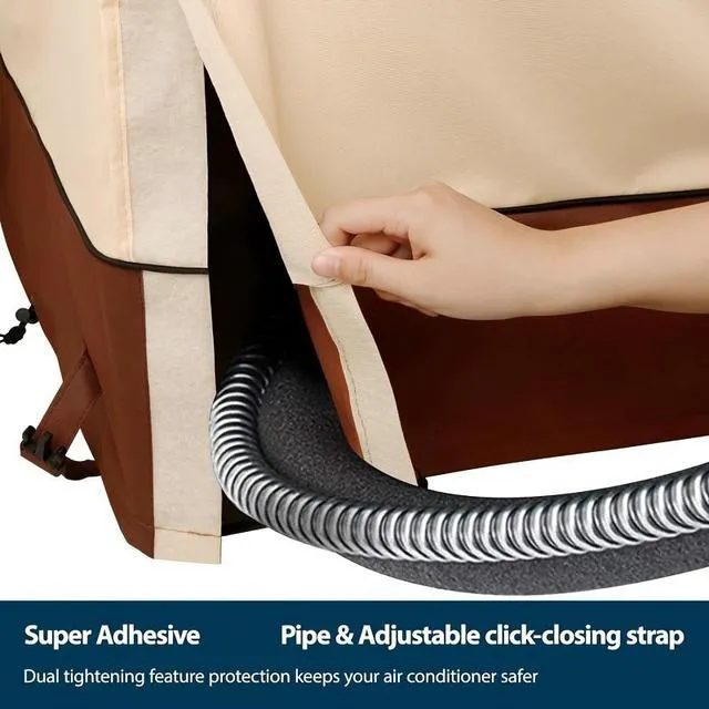 Alt view image 5 of 7 - Beige & Brown TwoTone AC Condenser Cover, Waterproof UVResistant Oxford Cloth Protector for Square Outdoor Air Conditioner Unit