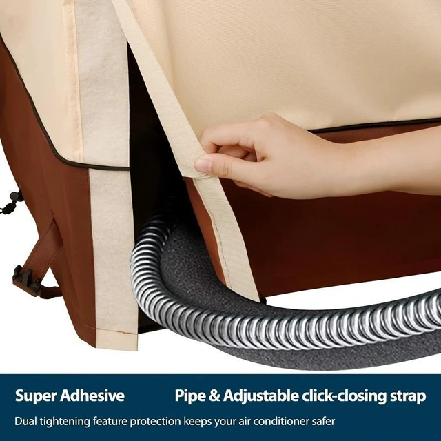 Alt view image 5 of 7 - Beige & Brown TwoTone AC Condenser Cover, Waterproof UVResistant Oxford Cloth Protector for Square Outdoor Air Conditioner Unit