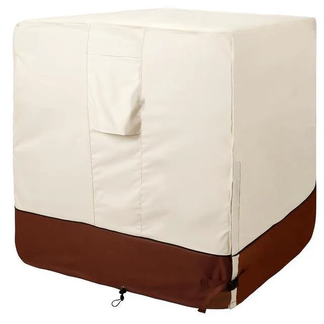 Alt view image 2 of 7 - Beige & Brown TwoTone AC Condenser Cover, Waterproof UVResistant Oxford Cloth Protector for Square Outdoor Air Conditioner Unit