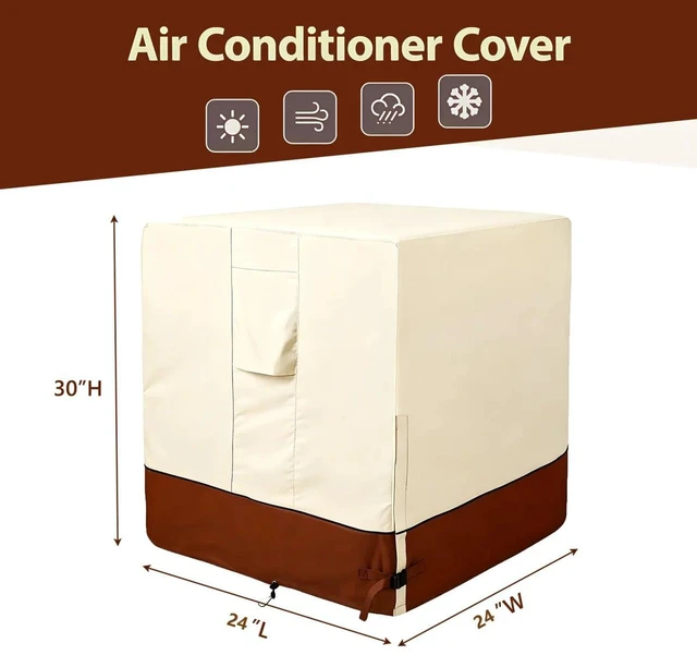 Alt view image 3 of 7 - Beige & Brown TwoTone AC Condenser Cover, Waterproof UVResistant Oxford Cloth Protector for Square Outdoor Air Conditioner Unit