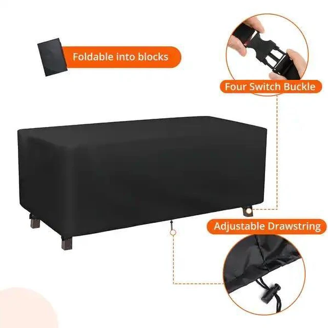 Alt view image 5 of 7 - Black Rectangular Patio Table Cover, Waterproof UVResistant Oxford Cloth Protector for Outdoor Dining Table Furniture Set