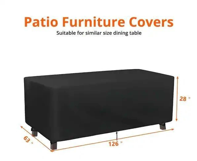Alt view image 3 of 7 - Black Rectangular Patio Table Cover, Waterproof UVResistant Oxford Cloth Protector for Outdoor Dining Table Furniture Set