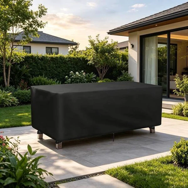 Alt view image 2 of 7 - Black Rectangular Patio Table Cover, Waterproof UVResistant Oxford Cloth Protector for Outdoor Dining Table Furniture Set