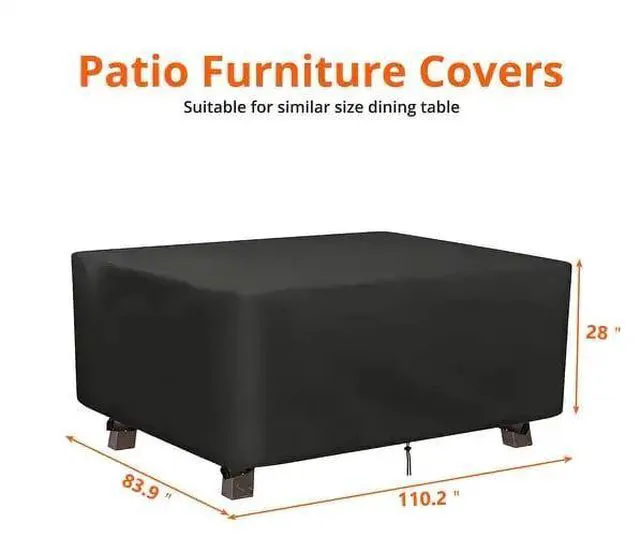 Alt view image 3 of 7 - Black Rectangular Patio Table Cover, Waterproof UVResistant Oxford Cloth Protector for Outdoor Dining Table Furniture Set