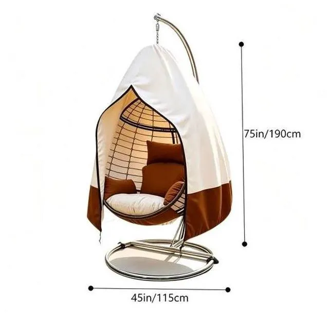 Alt view image 5 of 5 - Beige Brown Hanging Egg Chair Cover, Waterproof UVResistant Oxford Cloth Protector for Outdoor Wicker Swing Egg Basket Chair with Stand