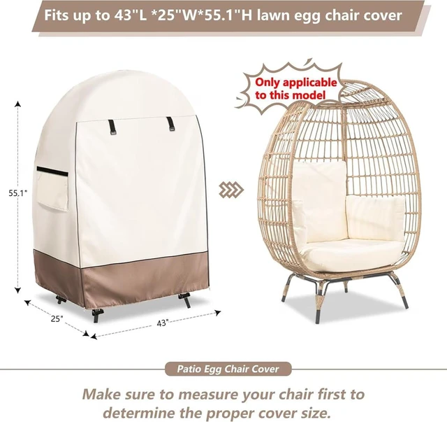 Alt view image 3 of 5 - Beige Brown Egg Chair Cover, Waterproof UVResistant Oxford Cloth Protector for Outdoor Wicker Egg Basket Chair