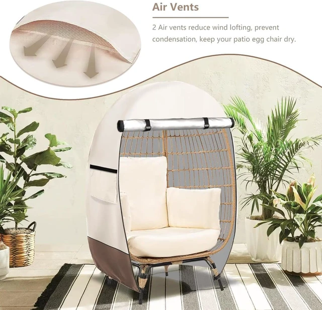 Alt view image 4 of 5 - Beige Brown Egg Chair Cover, Waterproof UVResistant Oxford Cloth Protector for Outdoor Wicker Egg Basket Chair