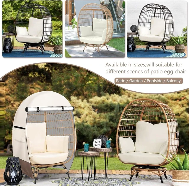 Alt view image 5 of 5 - Beige Brown Egg Chair Cover, Waterproof UVResistant Oxford Cloth Protector for Outdoor Wicker Egg Basket Chair