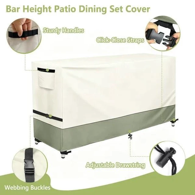Alt view image 4 of 5 - Beige & Sage Green TwoTone Patio Bar Table Cover, Waterproof UVResistant Oxford Cloth Protector for Outdoor Rectangular Bar Height Table Set