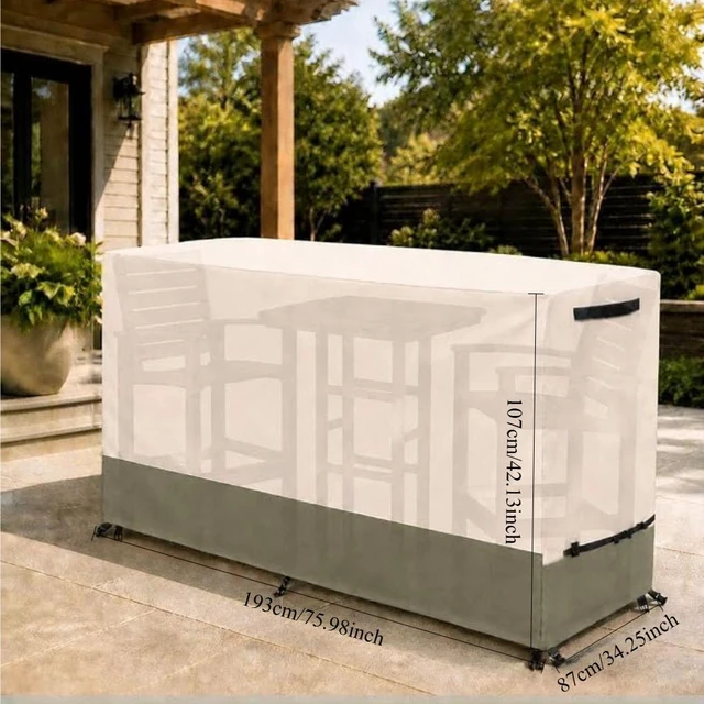 Alt view image 2 of 5 - Beige & Sage Green TwoTone Patio Bar Table Cover, Waterproof UVResistant Oxford Cloth Protector for Outdoor Rectangular Bar Height Table Set