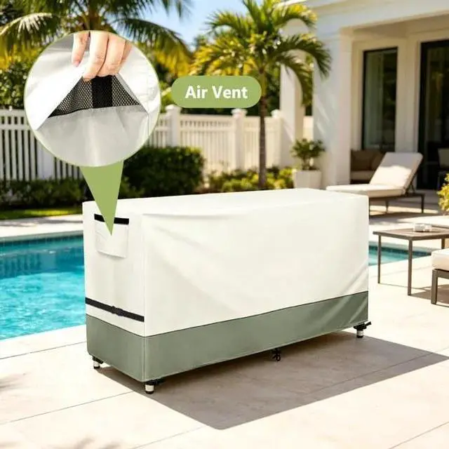Alt view image 3 of 5 - Beige & Sage Green TwoTone Patio Bar Table Cover, Waterproof UVResistant Oxford Cloth Protector for Outdoor Rectangular Bar Height Table Set