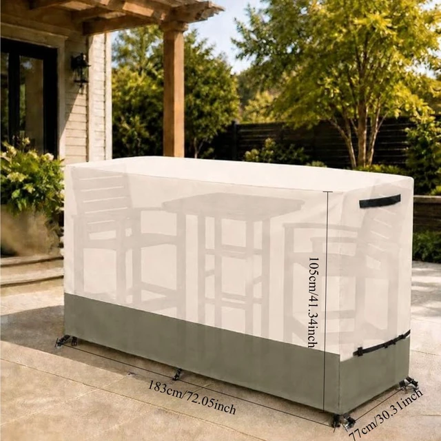 Alt view image 2 of 5 - Beige & Sage Green TwoTone Patio Bar Table Cover, Waterproof UVResistant Oxford Cloth Protector for Outdoor Rectangular Bar Height Table Set