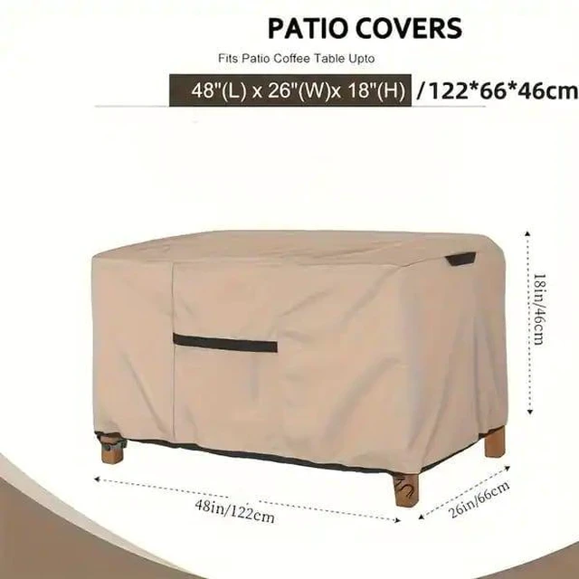 Alt view image 2 of 6 - Khaki Patio Coffee Table Cover, Waterproof UVResistant Oxford Cloth Protector for Outdoor Rectangular Terrace Coffee Table