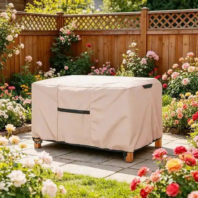 Alt view image 5 of 6 - Khaki Patio Coffee Table Cover, Waterproof UVResistant Oxford Cloth Protector for Outdoor Rectangular Terrace Coffee Table