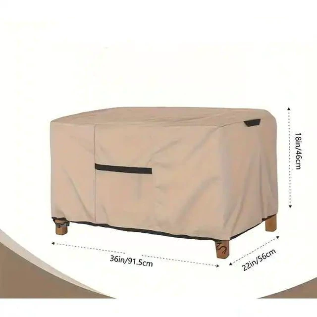 Alt view image 2 of 6 - Khaki Patio Coffee Table Cover, Waterproof UVResistant Oxford Cloth Protector for Outdoor Rectangular Terrace Coffee Table