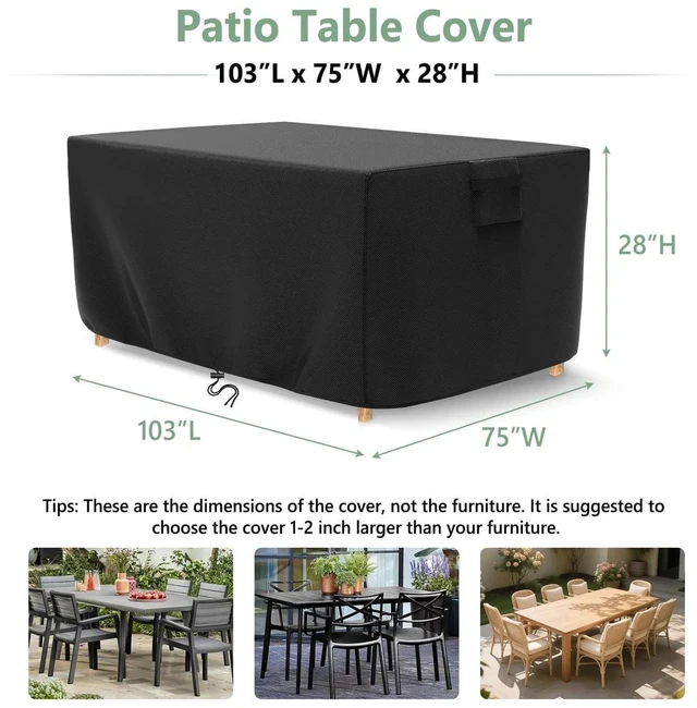 Alt view image 2 of 5 - Black Rectangular Table Cover, All Weather Waterproof Outdoor Patio Rectangular Table Protector