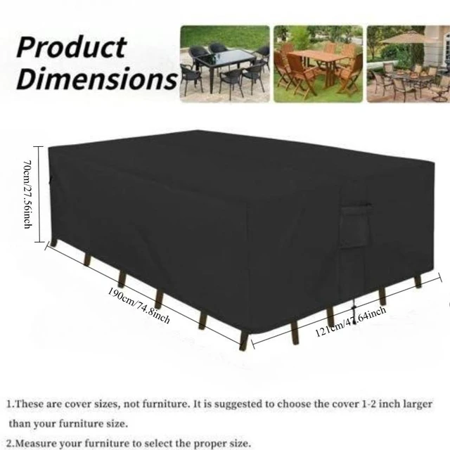 Alt view image 2 of 5 - Black Rectangular Table Cover, All Weather Waterproof Outdoor Patio Rectangular Table Protector