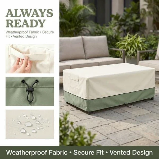 Alt view image 4 of 5 - Beige & Green Twoone Outdoor Rectangular Table Cover, Waterproof Oxford Fabric Patio Long Table Protector with Drawstring