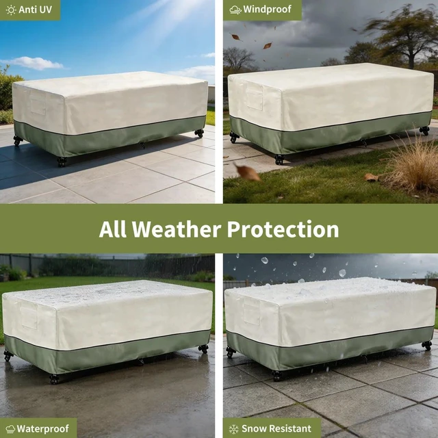 Alt view image 3 of 5 - Beige & Green Twoone Outdoor Rectangular Table Cover, Waterproof Oxford Fabric Patio Long Table Protector with Drawstring