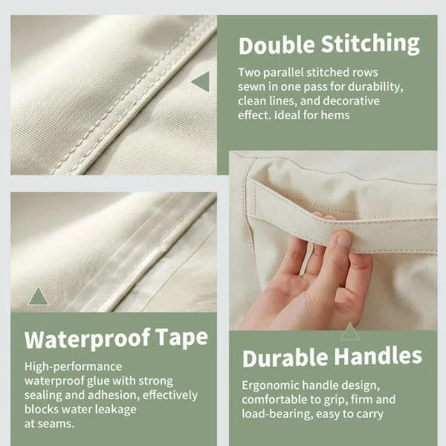 Alt view image 5 of 5 - Beige & Green Twoone Outdoor Rectangular Table Cover, Waterproof Oxford Fabric Patio Long Table Protector with Drawstring