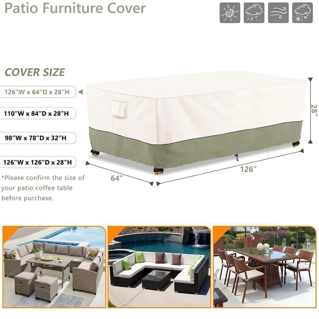 Alt view image 3 of 7 - Beige & Green Twoone Outdoor Rectangular Furniture Cover, Waterproof Oxford Fabric Patio Coffee Table Bench Protector with Drawstring