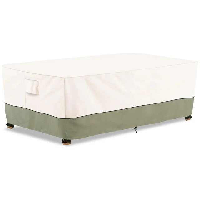 Alt view image 2 of 7 - Beige & Green Twoone Outdoor Rectangular Furniture Cover, Waterproof Oxford Fabric Patio Coffee Table Bench Protector with Drawstring