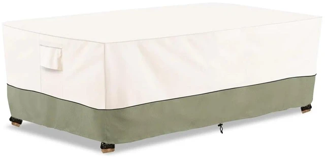 Alt view image 2 of 7 - Beige & Green Twoone Outdoor Rectangular Furniture Cover, Waterproof Oxford Fabric Patio Coffee Table Bench Protector with Drawstring