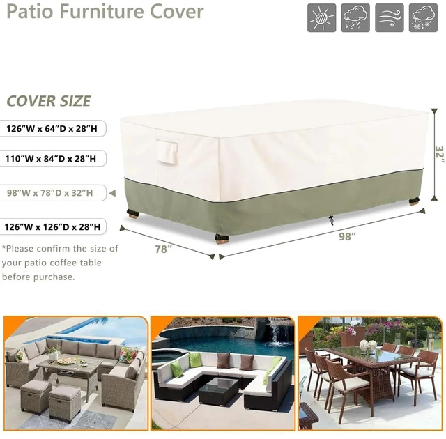 Alt view image 3 of 7 - Beige & Green Twoone Outdoor Rectangular Furniture Cover, Waterproof Oxford Fabric Patio Coffee Table Bench Protector with Drawstring