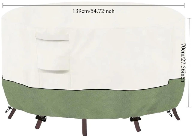 Alt view image 3 of 7 - Beige & Green Twoone Outdoor Round Table Cover, Waterproof Oxford Fabric Patio Round Table Protector with Drawstring and Buckle Straps